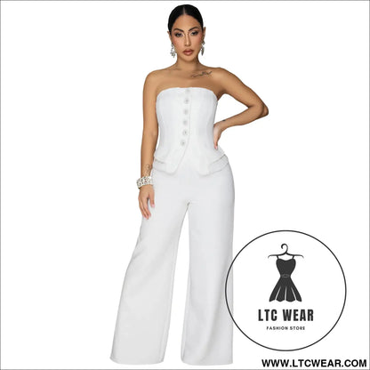 Fashion women’s sexy strapless backless casual wide-leg jumpsuit - white / s