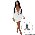 Fashionable women’s sexy deep v-neck bodycon dress with snake pattern accessories - white / s