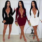 Fashionable women’s sexy deep v-neck bodycon dress with snake pattern accessories