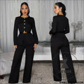 Fashionable women’s slimming belted top and pants set