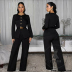 Fashionable women’s slimming belted top and pants set