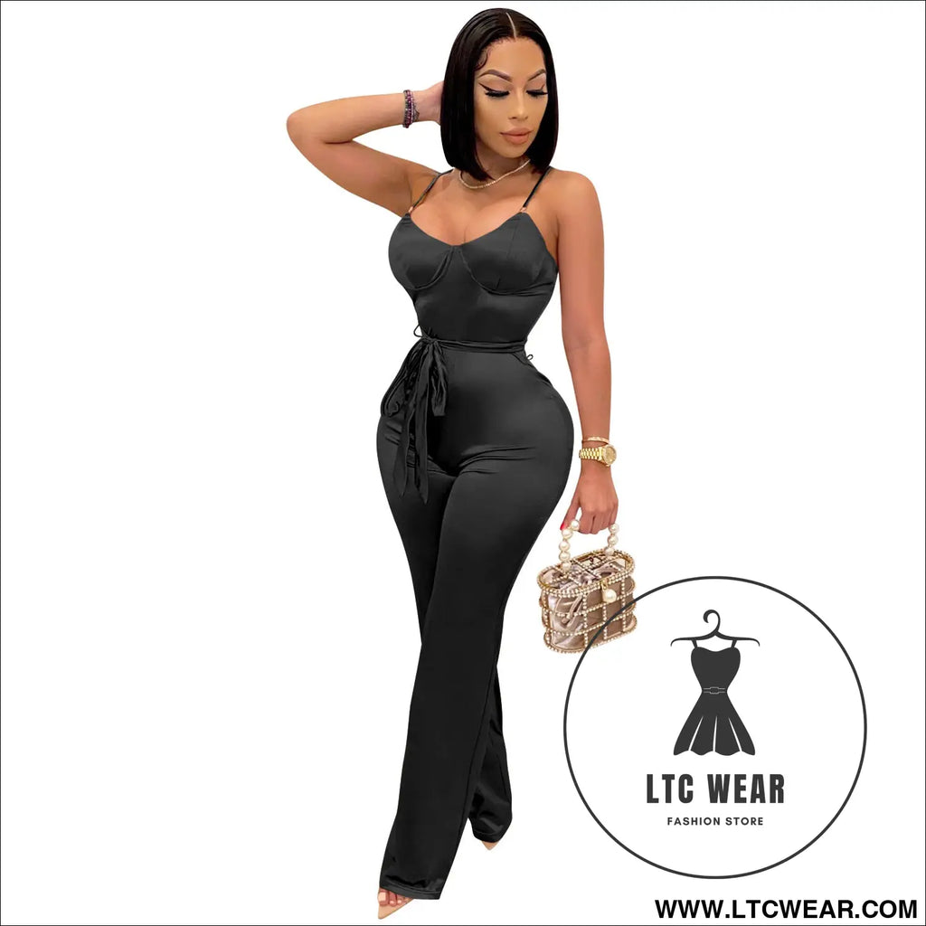 Fashionsexy jumpsuit straight leg pants casual elegant commute - black / s