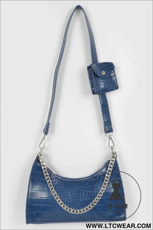 Faux Croc Chain Crossbody Bag W Airpod Purse