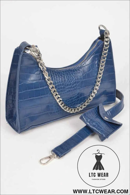 Faux Croc Chain Crossbody Bag W Airpod Purse
