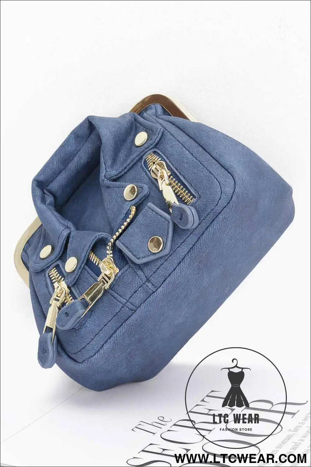 Faux Denim Leather Jacket Style Crossbody Bag