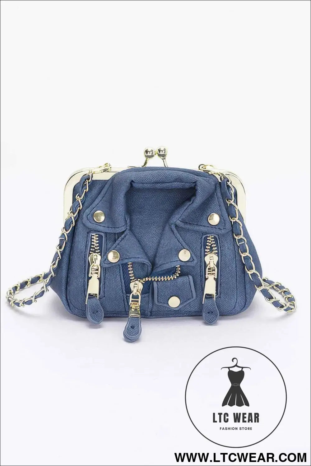 Faux Denim Leather Jacket Style Crossbody Bag