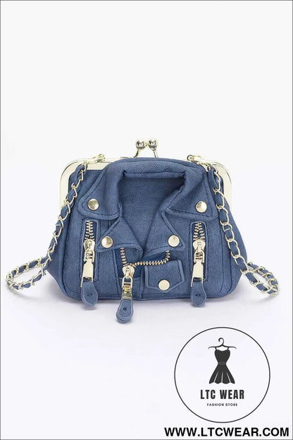 Faux Denim Leather Jacket Style Crossbody Bag