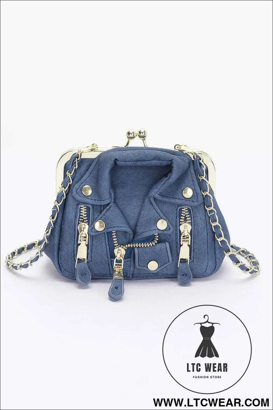 Faux Denim Leather Jacket Style Crossbody Bag