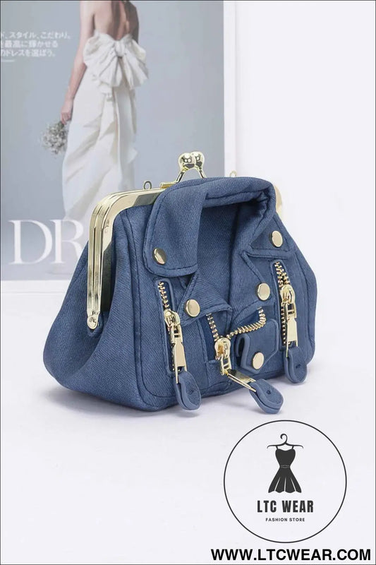 Faux Denim Leather Jacket Style Crossbody Bag