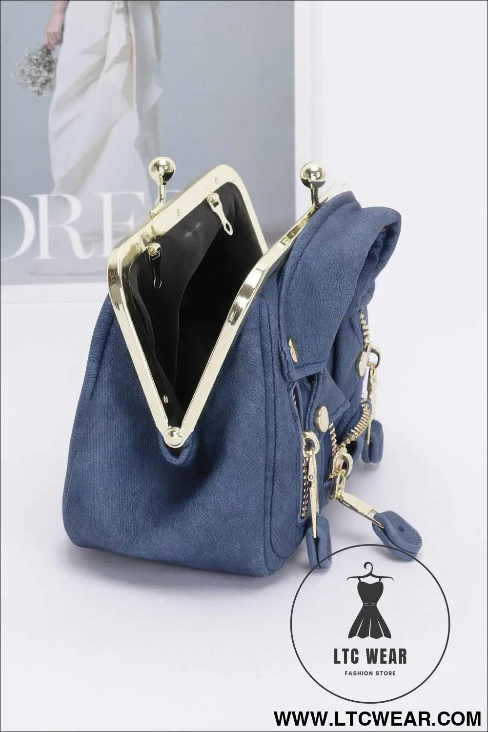 Faux Denim Leather Jacket Style Crossbody Bag