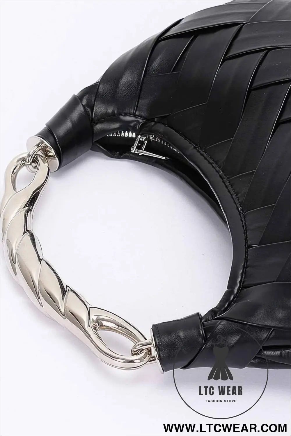 Faux Leather Braided Metal Handle Clutch