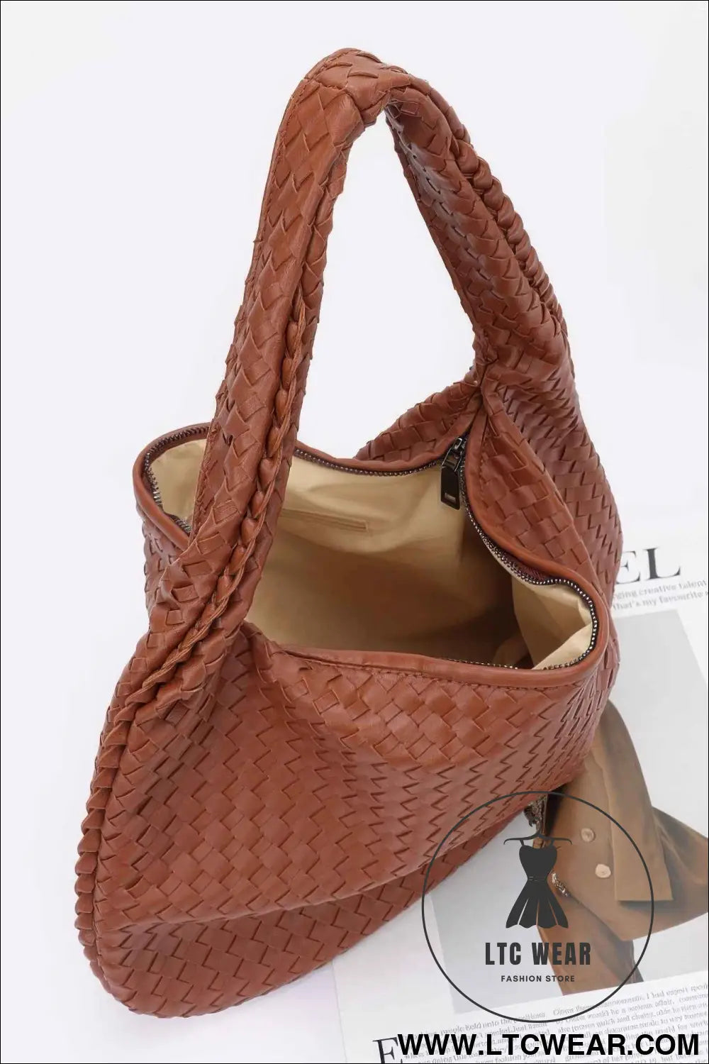 Faux Leather Braided Shoulder Bag