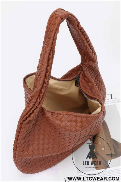 Faux Leather Braided Shoulder Bag