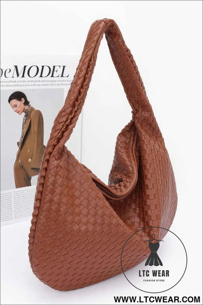 Faux Leather Braided Shoulder Bag