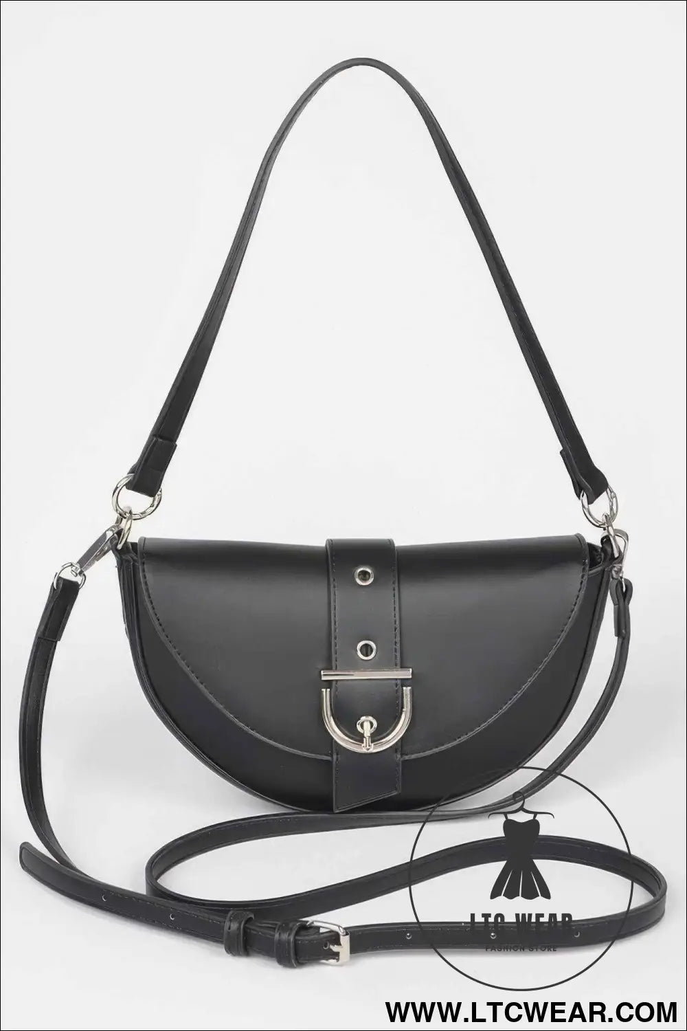 Faux Leather Buckle Shoulder Bag
