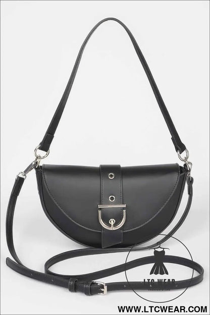Faux Leather Buckle Shoulder Bag