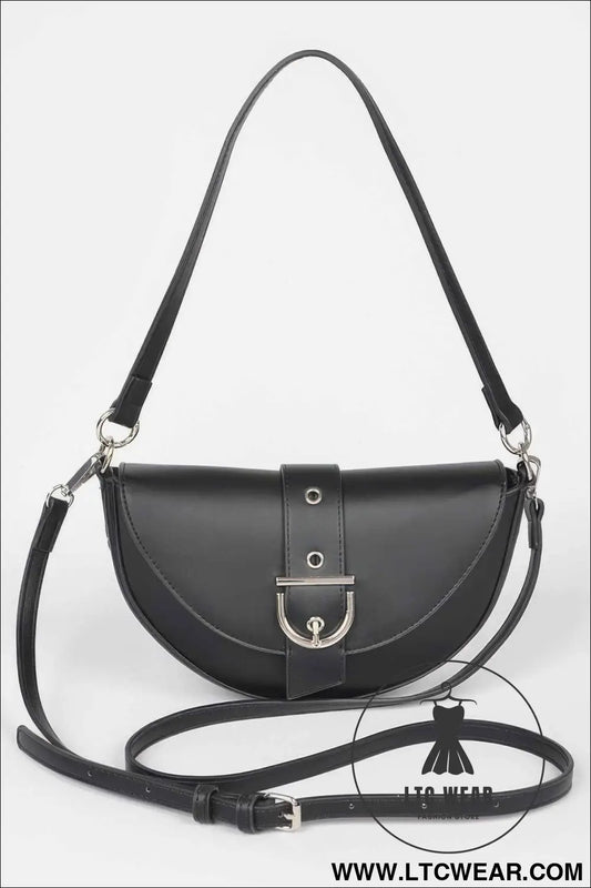 Faux Leather Buckle Shoulder Bag