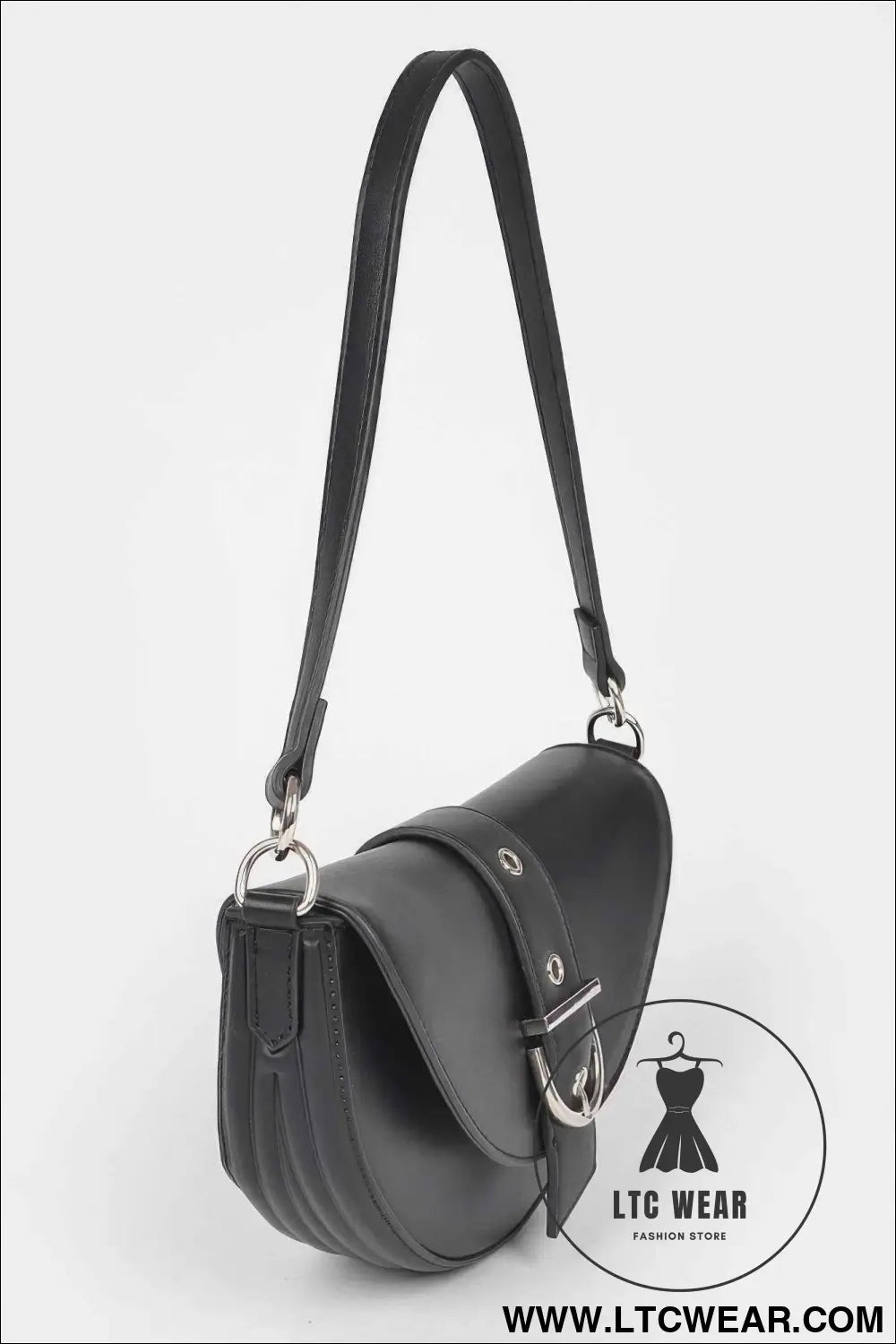 Faux Leather Buckle Shoulder Bag