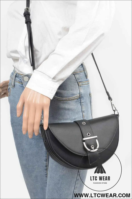 Faux Leather Buckle Shoulder Bag