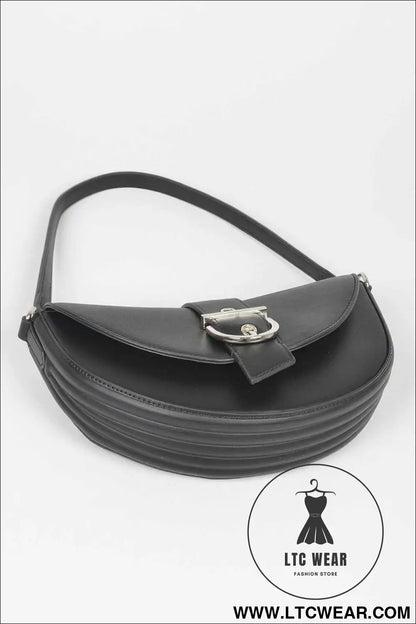 Faux Leather Buckle Shoulder Bag