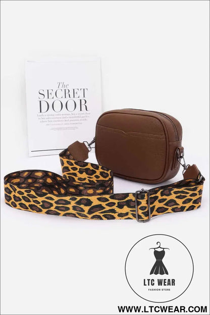 Faux Leather Camera Bag W/leopard Strap