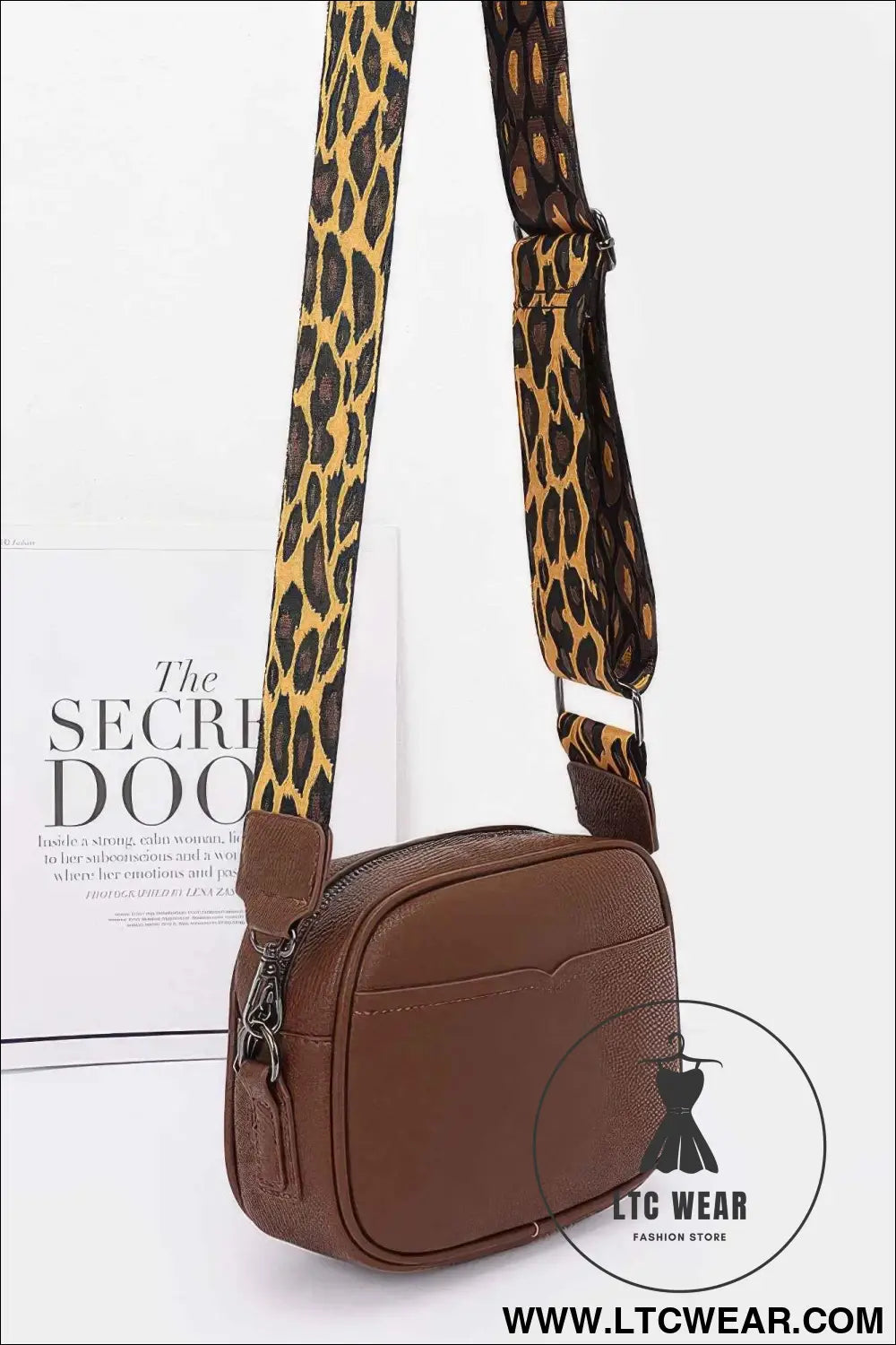 Faux Leather Camera Bag W/leopard Strap