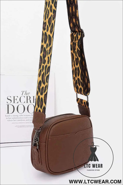Faux Leather Camera Bag W/leopard Strap