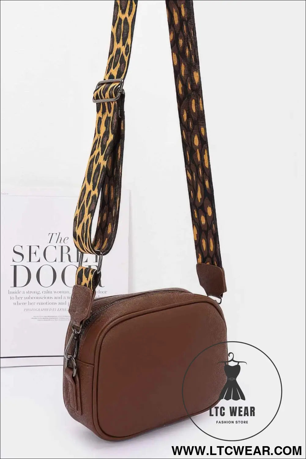 Faux Leather Camera Bag W/leopard Strap