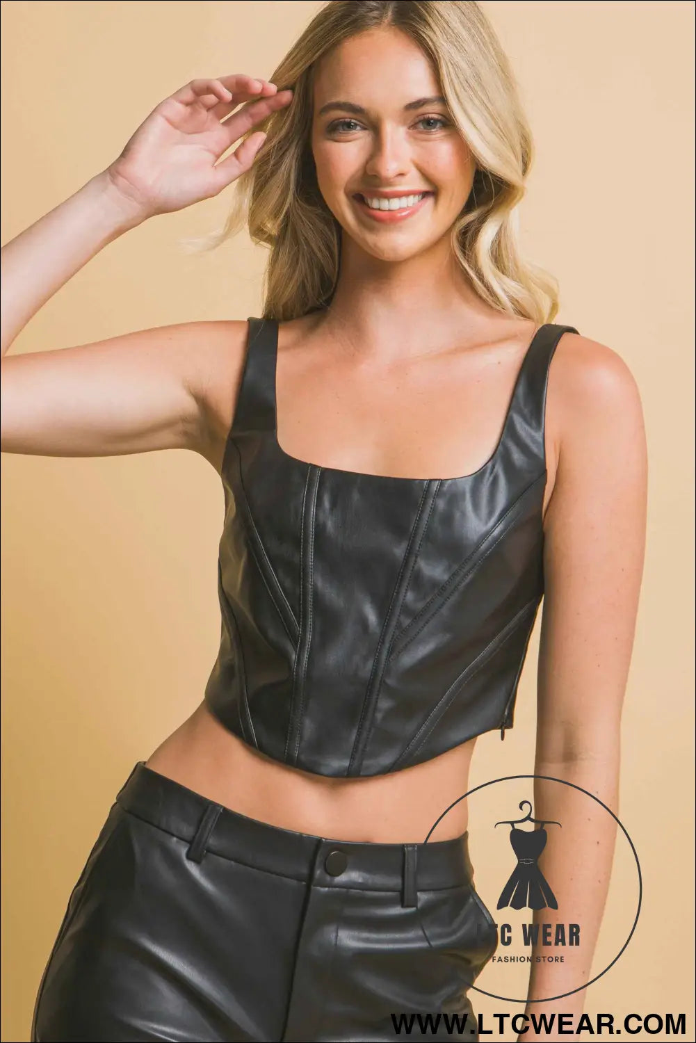 Faux leather corsetry