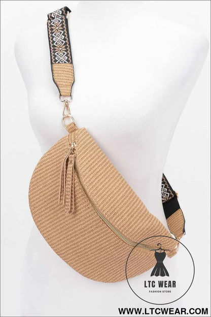 Faux Leather Fanny Pack W/ Multi Color Strap