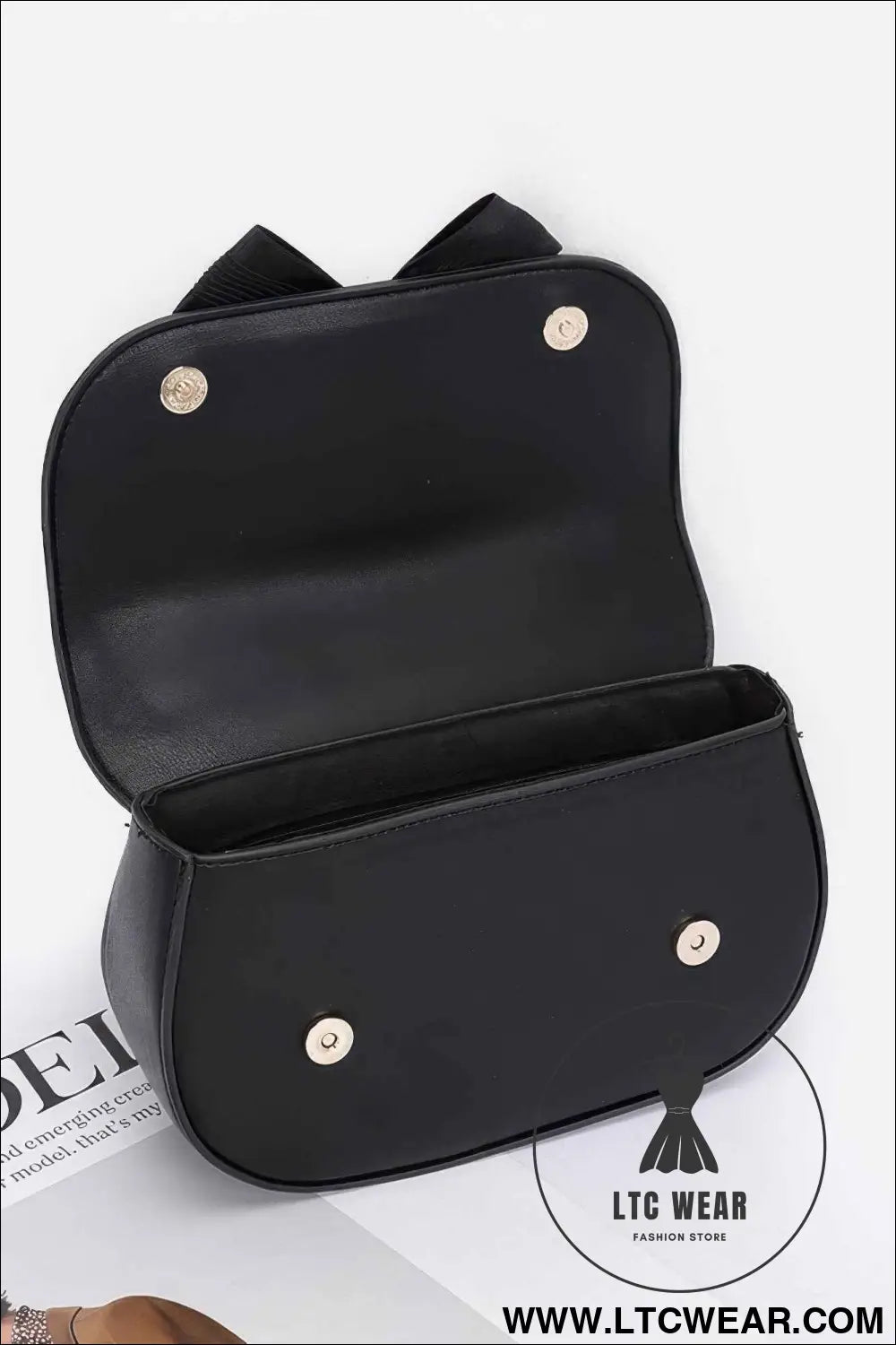 Faux Leather Flower Ribbon Top Handle Flap Bag