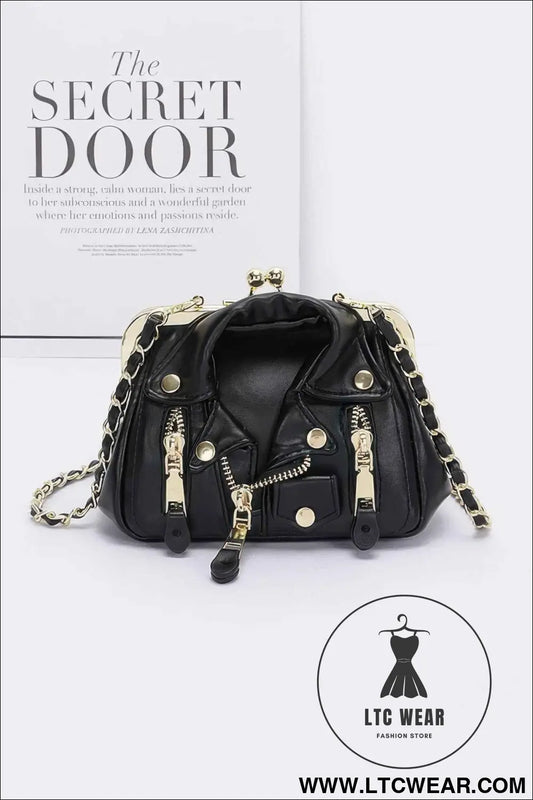 Faux Leather Jacket Style Crossbody Bag