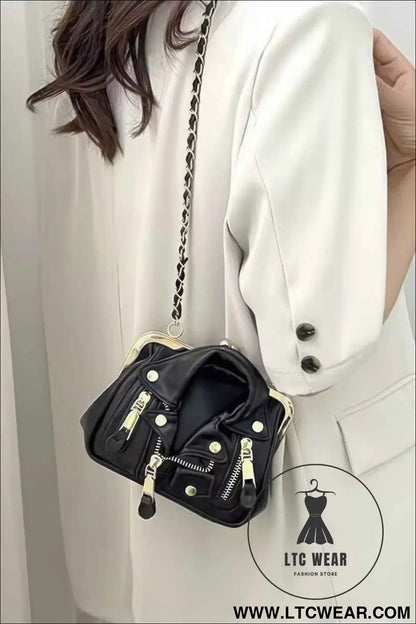 Faux Leather Jacket Style Crossbody Bag