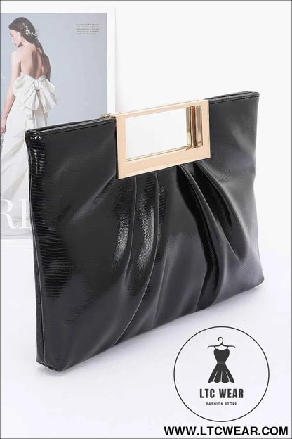 Faux Leather Metal Handle Clutch