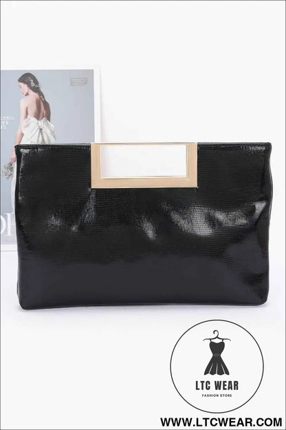 Faux Leather Metal Handle Clutch
