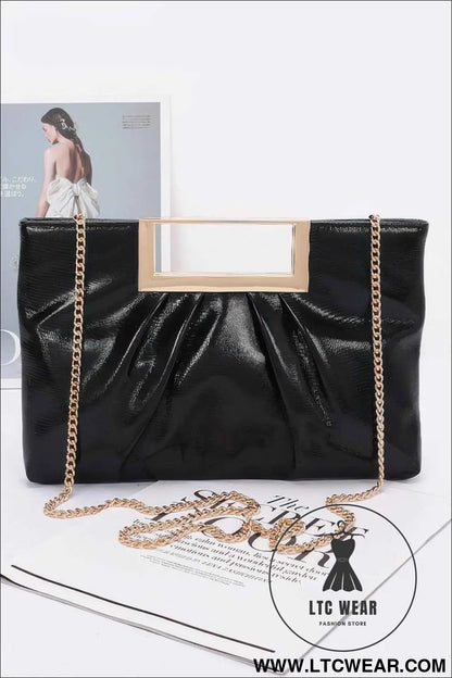 Faux Leather Metal Handle Clutch