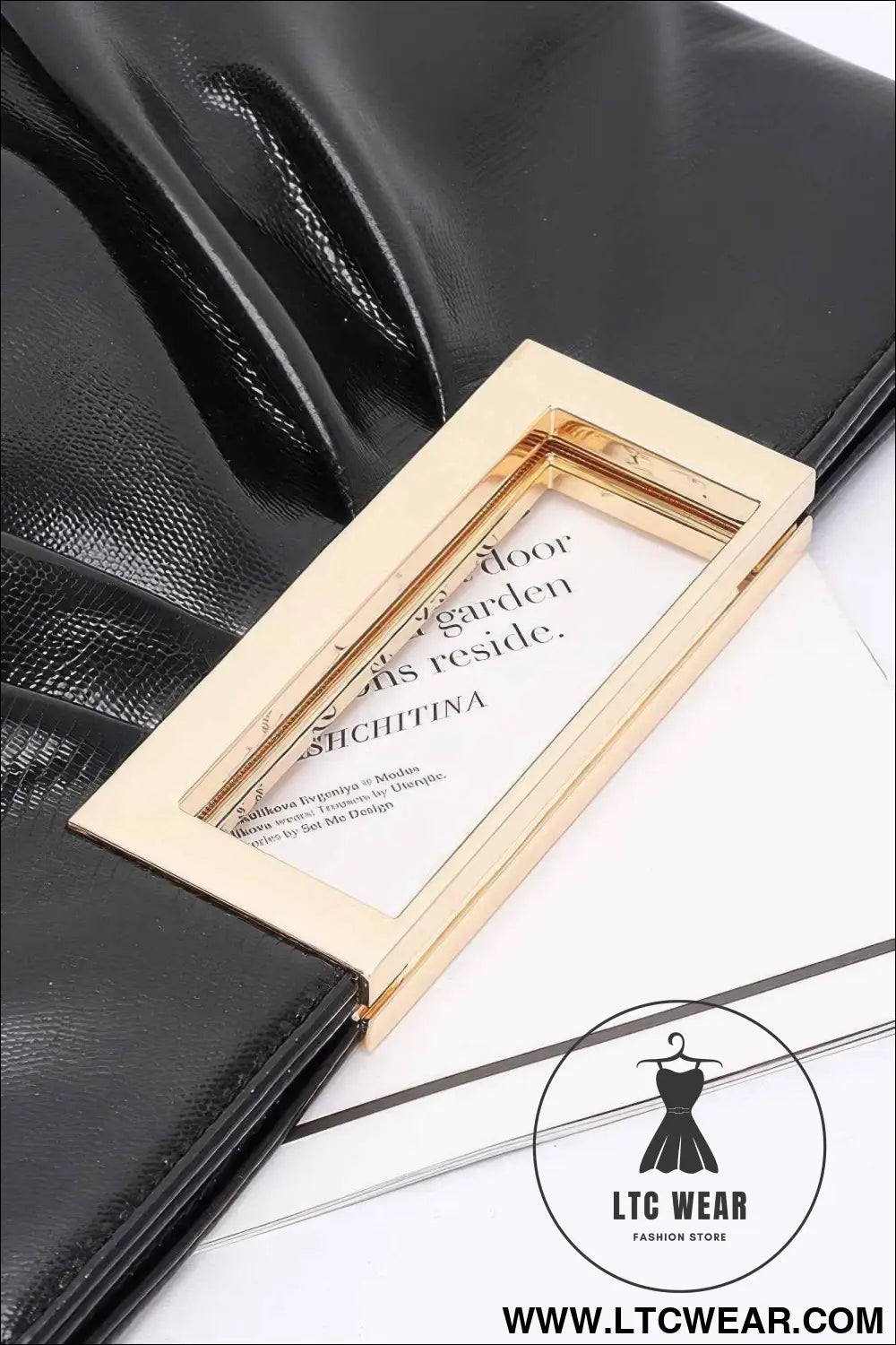 Faux Leather Metal Handle Clutch