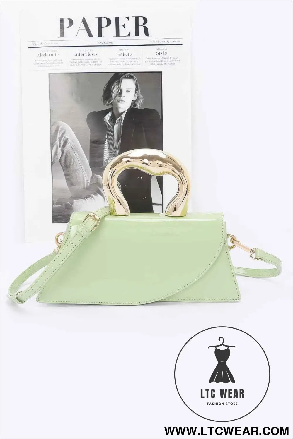 Faux Leather Metal Handle Flap Bag
