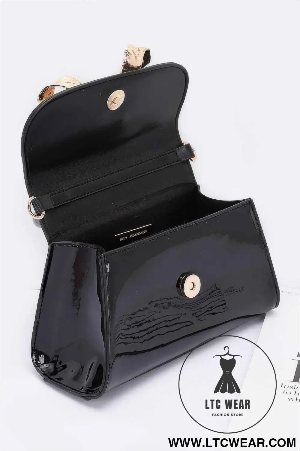 Faux Leather Metal Ribbon Top Handle Bag