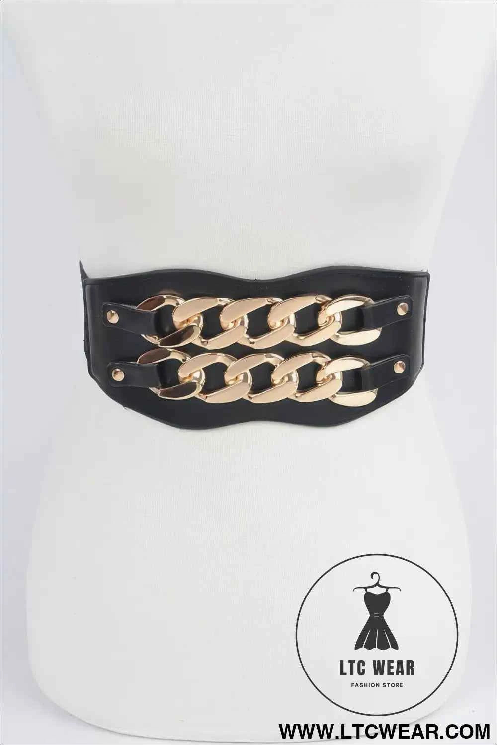 Faux Leather Oversized Chain Elastic Belt