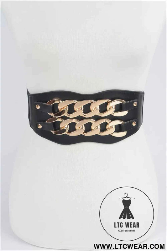 Faux Leather Oversized Chain Elastic Belt