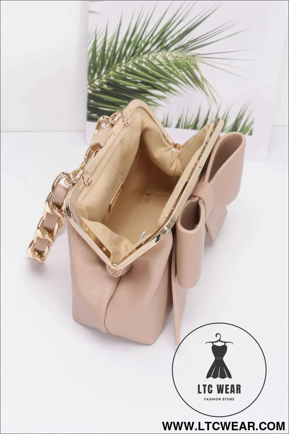 Faux Leather Ribbon Chain Handle Party Clutch
