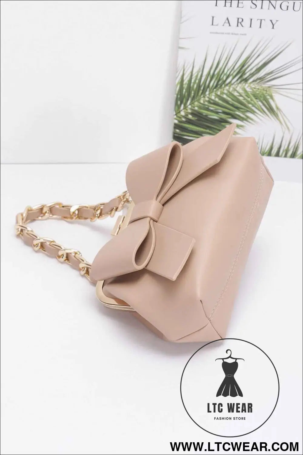 Faux Leather Ribbon Chain Handle Party Clutch