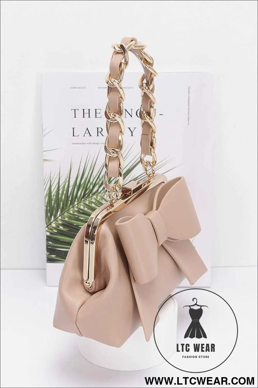 Faux Leather Ribbon Chain Handle Party Clutch