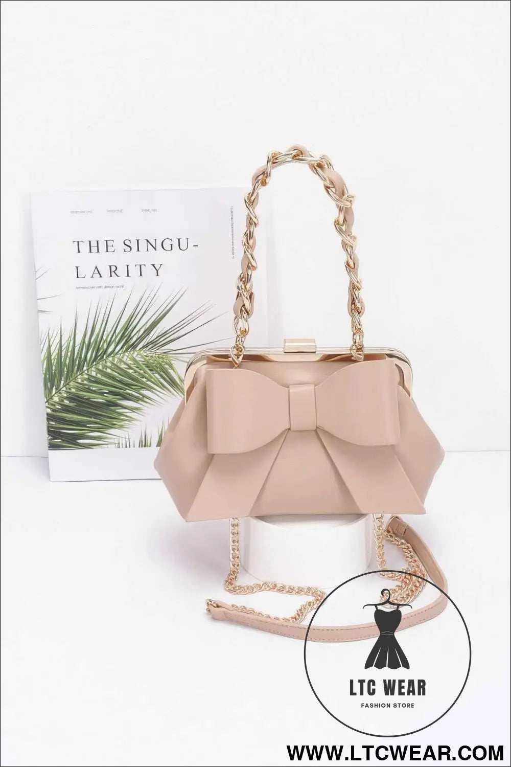 Faux Leather Ribbon Chain Handle Party Clutch
