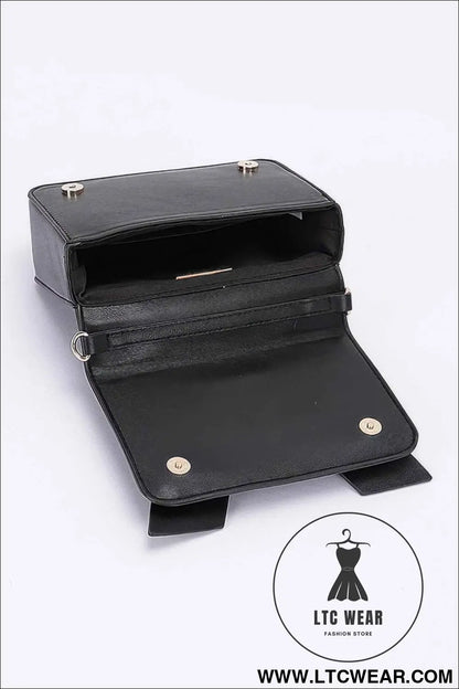 Faux Leather Ribbon Top Handle Bag