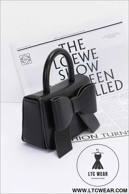 Faux Leather Ribbon Top Handle Bag