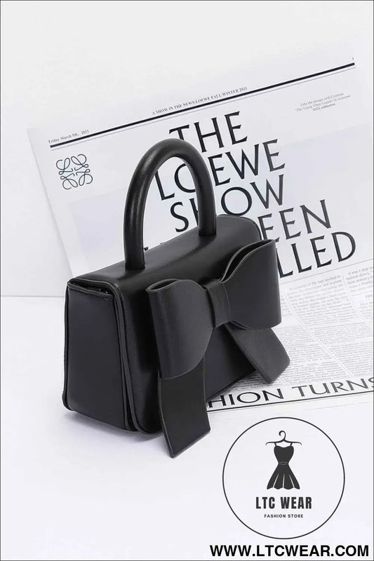 Faux Leather Ribbon Top Handle Bag