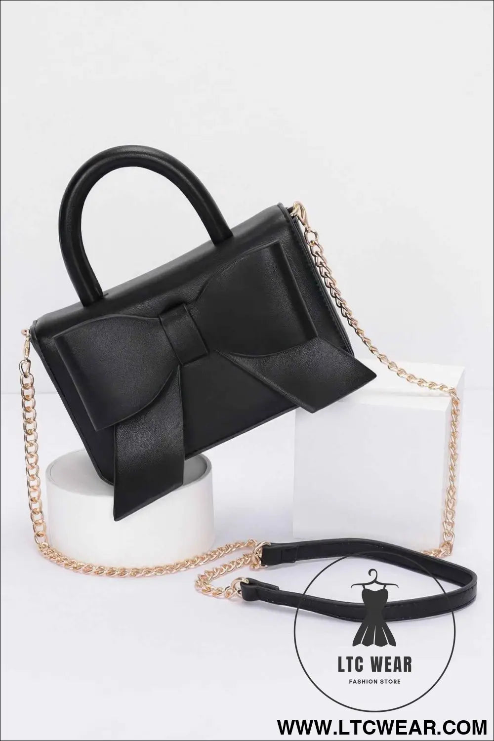 Faux Leather Ribbon Top Handle Bag