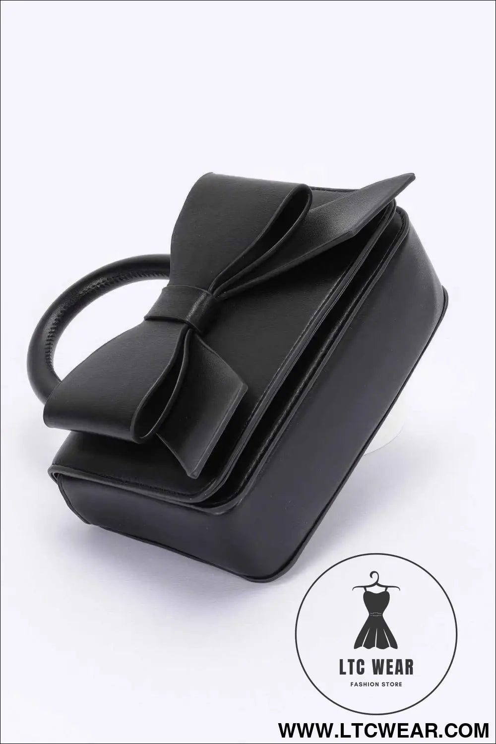 Faux Leather Ribbon Top Handle Bag